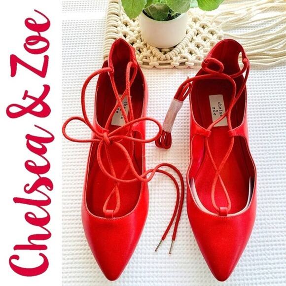 CHELSEA & ZOE NEW Ballet Ankle Leg Lace Up Red Ballet Flats Shoes - Size 8.5 - Picture 9 of 9